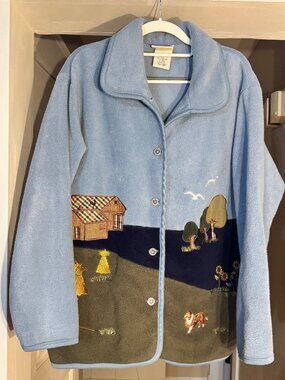 Vintage Northern Reflections Embroidered Farmhouse Country Life Fleece Jacket